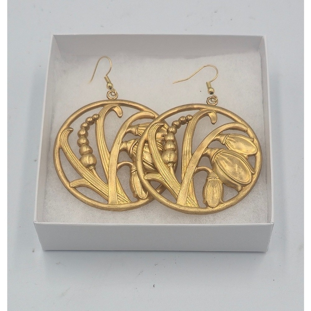 Unbranded Drop Earrings Women OS Gold Good Art Nouveau Floral Snowdrop Dangle